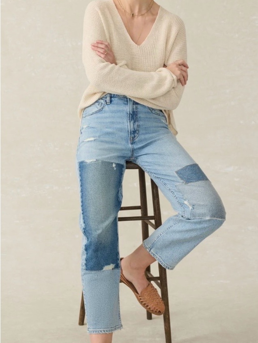 90’s crop patchwork jean